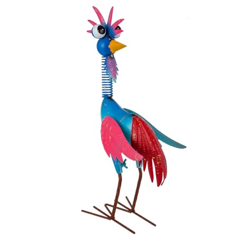 Metal Wacky Rooster Garden Statue for, Patio, Backyard, Lawn - color: Blue