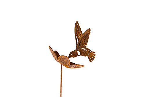 Hummingbird and Flower Garden Stake | Steel Construction with Real Rust Finish | Made in USA