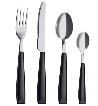 EXZACT 16 pcs Flatware Set Stainless Steel Wide Handles Serves 4 Black - color: Black x 16