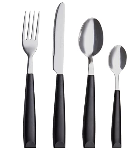 EXZACT 16 pcs Flatware Set Stainless Steel Wide Handles Serves 4 Black - color: Black x 16