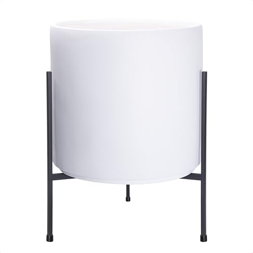 D'vine Dev Cylinder Planter Pot with Metal Stand, White, 14 in, 96-T-A-4 - color: White, size: X-Large 14 Inch