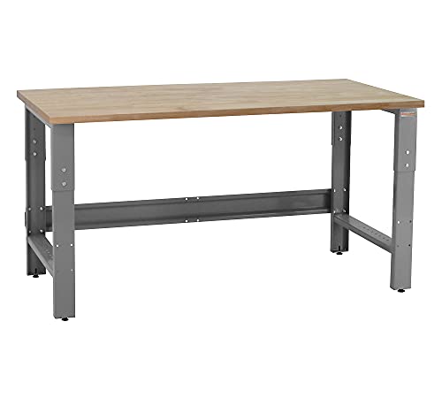Table & Workbench: 1" Thick Solid Oiled Wood Butcher Block Top, Height Adjustable - 30" D x 48" L x 30" - 36" H - by BenchPro - size: 30" D x 48" L, style: Hardwood Butcherblock