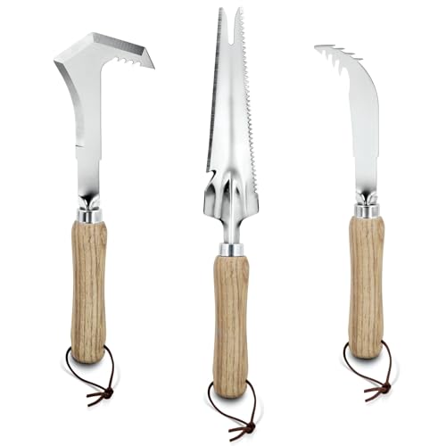 Jardineer Weed Puller Tools Set, 3 Pack Hand Crack Weeder, Stainless Heat Treated Steel Weed Root Remover with Ergonomic Handle, Multi-Purpose Weeding Tools for Lawn Garden Patio & Yard
