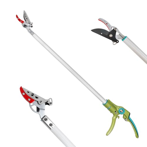 GARTOL 32 Inch Cut and Hold Pole Pruner - Lightweight Long Reach Tree Trimmer with Snip and Grip Technology, 1/2 Inch Cutting Capacity, One-Hand Use Fruit Picker for Roses, Persimmons & Tall Branches