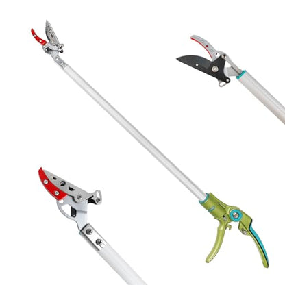 GARTOL 32 Inch Cut and Hold Pole Pruner - Lightweight Long Reach Tree Trimmer with Snip and Grip Technology, 1/2 Inch Cutting Capacity, One-Hand Use Fruit Picker for Roses, Persimmons & Tall Branches