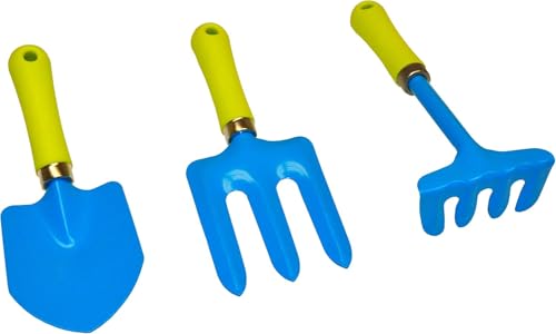 JustForKids Kids Garden Tool Set, 2 Pack STEM Educational Gardening Kit with Wooden-Handle Metal Pails, Plastic-Handle Shovel, Rake & Cultivator, Outdoor Toys & Gift for Toddlers Boys Girls Ages 3-8 - style: 2 Pack of Green and Blue Water Pails + Small To