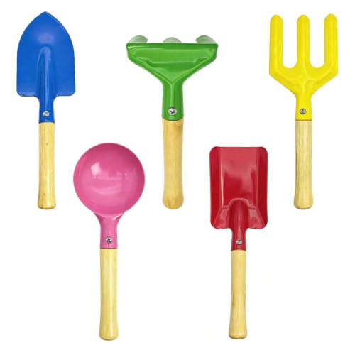 Gardening Tools Set, 5PCS Gardening Tools Metal with Sturdy Wooden Handle