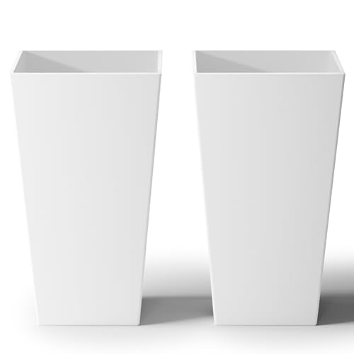 SnugNiture Taper Tall Planters 30 Inch Set of 2, Large Planter for Indoor Outdoor Plants, Modern Flower Pot Containers Large Decorative Tree Planter, White - color: White