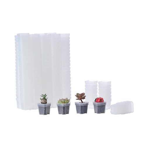 200 Pack 1.95 Inch Tiny Clear Plastic Square Nursery and Seedling Pot, Mini Transplant Seed Starter Planter with Drain Hole for Germination, Herb, Succulent - color: Clear, size: 1.95 inch