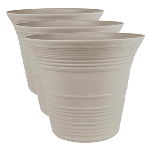 The HC Companies 12 Inch Sedona Round Self Watering Planter - Decorative Lightweight Plastic Plant Pot for Indoor Outdoor Plants Flowers Herbs, Cottage Stone (Pack of 3) - color: Cottage Stone, size: 12" (Pack of 3), style: Pack of 1
