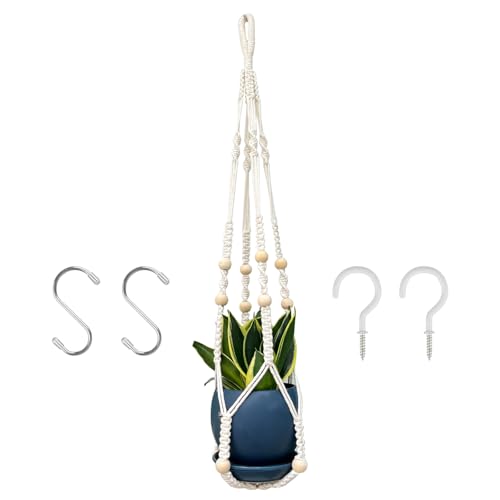 RIFNY Macrame Plant Hanger Indoor, Hanging Plant Holder, White, 1 PC - color: White, size: 35 Inch 1pcs
