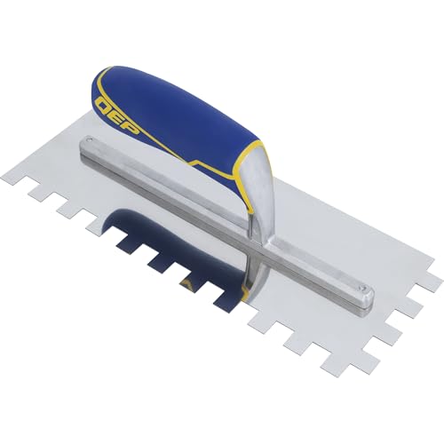 QEP 2437085 3.5 x 4.5 x 11 in. Stainless Steel Square Notch Trowel, Blue