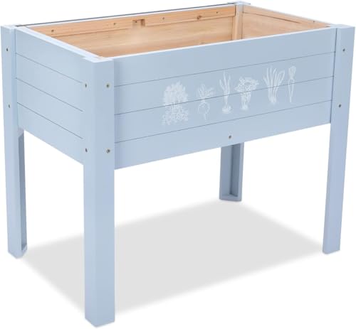 Raised Garden Bed with DIY Chalkboard, 30 x 24 x 18 in, Light Blue - color: Blue