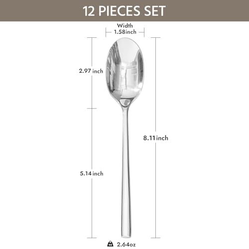 KINGSTONE 12 Piece Dinner Spoons Set, Stainless Steel Spoons - size: 12-Piece, style: Dinner Spoons