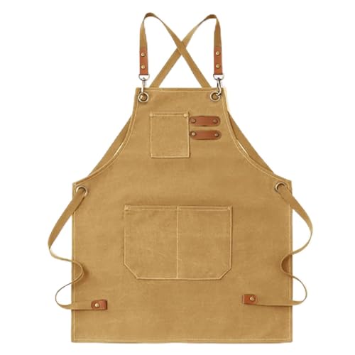 Kitchen Chef Aprons for Women and Men with 3 Pockets for Cooking BBQ Bib Work - color: Khaki