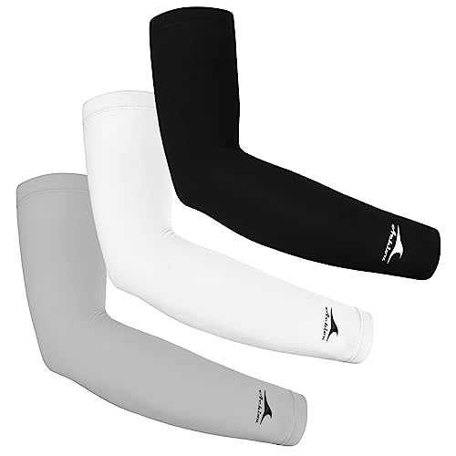 Achiou Volleyball Arm Sleeves for Women, Cooling Ice Silk Sun Sleeves Youth - color: 3 Pairs: 1 Pair Black, 1 Pair White, 1 Pair Gray