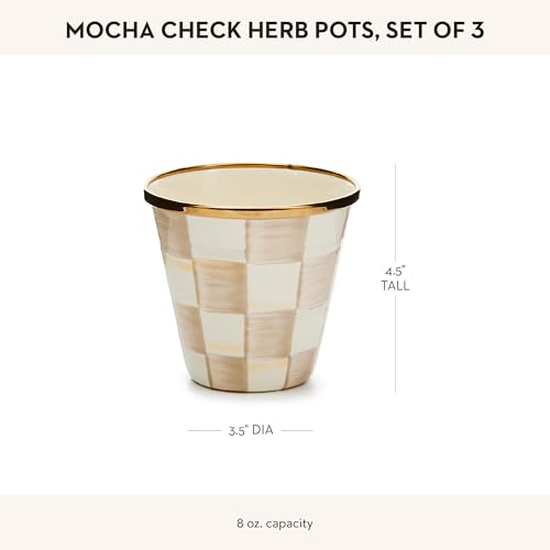 MACKENZIE-CHILDS Enamel Herb Pot Set, Small, Brown-and-White Mocha Check - color: Mocha Check