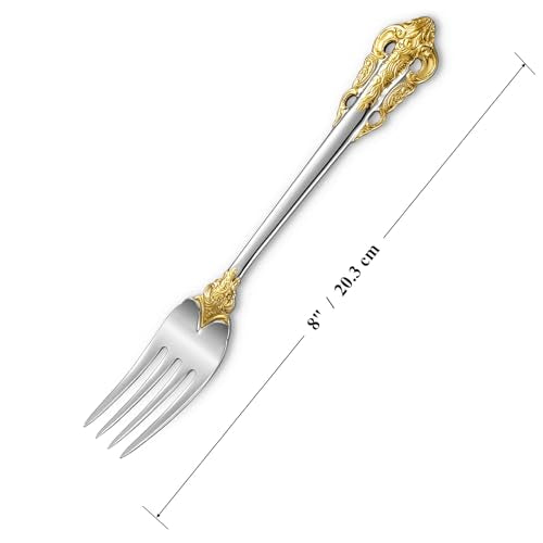 KEAWELL Luxury 4-Piece 18/10 Stainless Steel Dinner Fork Set (Gold Accent) - color: Gold Accent