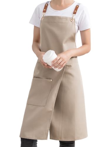 KITCHIEF Pottery Apron Split Leg,Cross Back Chef Apron with Pockets,Painting Apron with Adjustable Straps for Cooking,Baking,BBQ,Ceramic,Gardening(Khaki) - color: Khaki