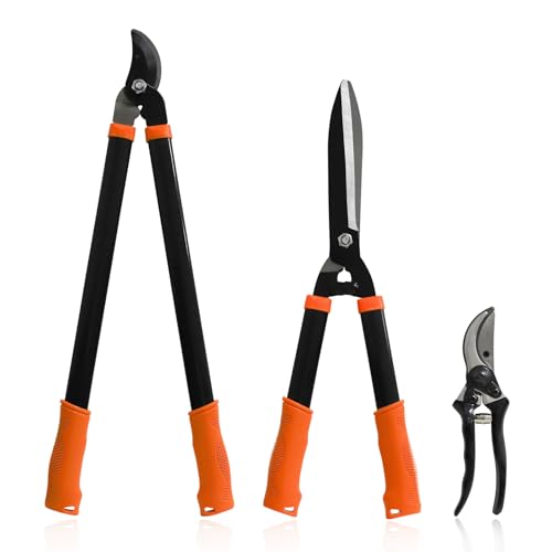 SunnyRoyal 3 pieces Garden Tools Set - Lopper & Pruning Shear & Tree Trimmer Pruner for Lawn Garden Yard Branch Cutting