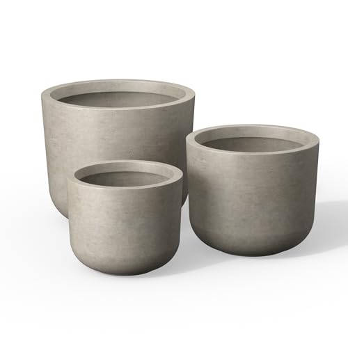 Kante Set of 3 Weathered Concrete Capsule Planters 13.1" 11" 9" Dia - color: Weathered Concrete, size: 13.1"Dia, 11.0"Dia, 9.0"Dia (Set of 3)