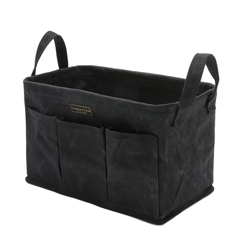 Storage Tool Case, 13.8 x 7.8 x 7.8 Inches, Rectangular Waxed Canvas Fabric Collapsible Tool Bag with Handles for Tools,Wrench Set,Screwdrivers (Black) - color: Black-Single