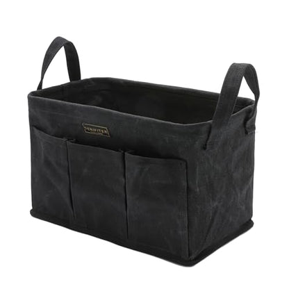 Storage Tool Case, 13.8 x 7.8 x 7.8 Inches, Rectangular Waxed Canvas Fabric Collapsible Tool Bag with Handles for Tools,Wrench Set,Screwdrivers (Black) - color: Black-Single