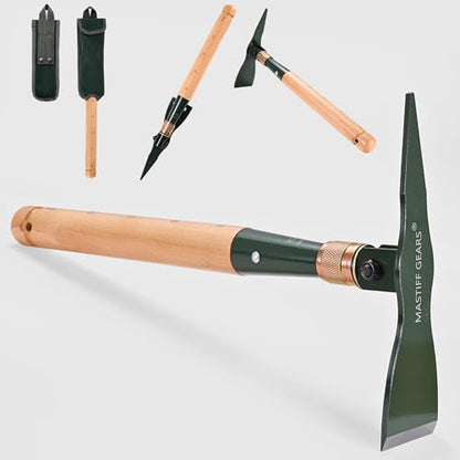 MASTIFF GEARS Folding Pick-Mattock & Pickaxe, WWII Inspired, 4.5mm 1050 High Carbon Steel, Premium Solid Wood, MOLLE Canvas Pouch, Emergency Safety Tool, Heavy Duty Camping Survival Gear - style: Folding Pickaxe