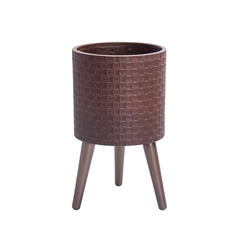 D'vine Dev Planter Pot with Wood Stand, 10 in, Espresso, 88-Z-B-6 - color: Espresso, size: Medium