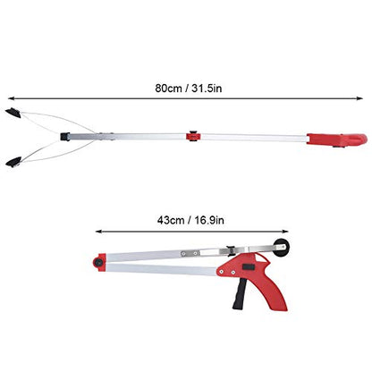 31.5in Reacher Grabber Tool, Lightweight Folding Claw - color: Red Handle