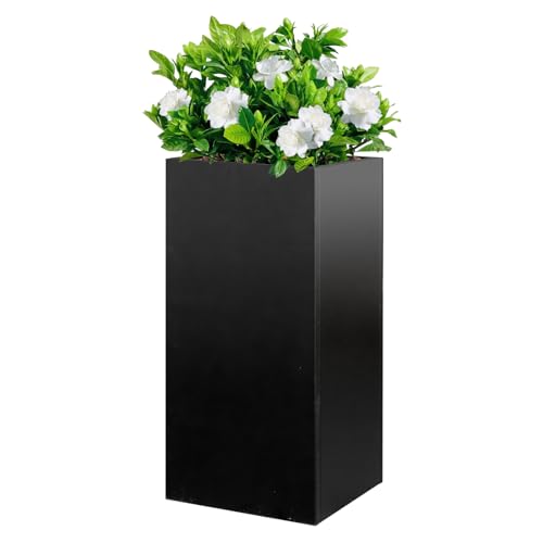 Metal Planter Box for Outdoor 14"x14"x30" Tall Metal Outdoor Planters Box - color: Black