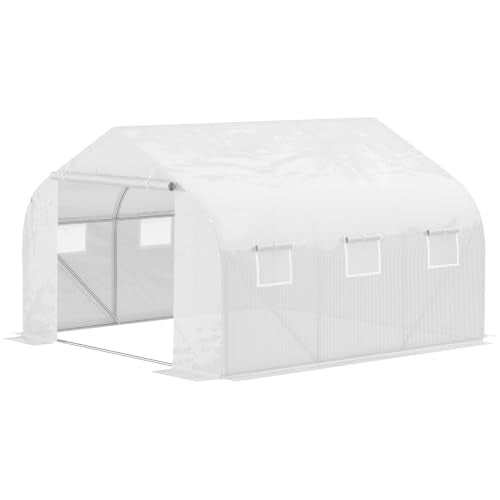 Outsunny 11.5 x 10 x 6.5 ft Outdoor Walk-in Greenhouse Zippered Door White - color: White, size: 11.5' x 10' x 6.5'