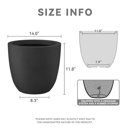 Kante Accent Round Bowl Black Concrete Planter 14" Dia, Outdoor - color: Black, size: 14"d