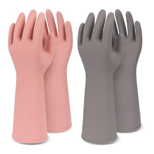 Household Gloves for Dishwashing Cleaning Waterproof No-slip Reusable for Kitchen & Bathroom 2 Pairs - size: Medium