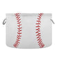 Baseball Print Round Storage Basket Collapsible with Handle - color: White Red