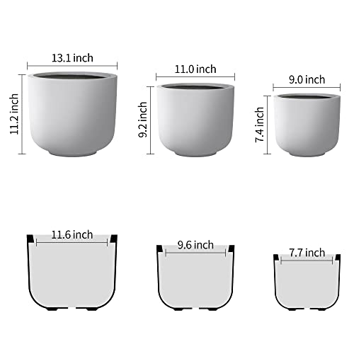 Kante Set of 3 White Concrete Capsule Planters 13.1" 11" 9" Dia - color: White, size: 13.1"Dia, 11.0"Dia, 9.0"Dia (Set of 3)