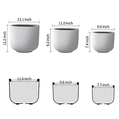 Kante Set of 3 White Concrete Capsule Planters 13.1" 11" 9" Dia - color: White, size: 13.1"Dia, 11.0"Dia, 9.0"Dia (Set of 3)