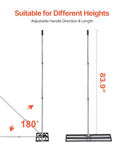 VEVOR Updated Lawn Leveling Rake with Roller, 48'' x 10" Stainless Steel Lawn Leveler with 83.9'' Adjustable Handle, Heavy Duty Yard Leveling Rake, Effort Saving Lawn Leveling Tool for Yard Golf Court - size: 48x10x84in (with Roller)