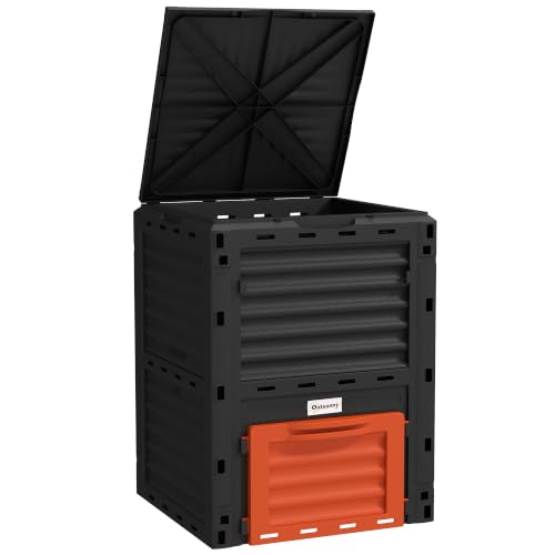 Outsunny Garden Compost Bin, 80 Gallon Large Capacity Composter, Orange - color: Orange