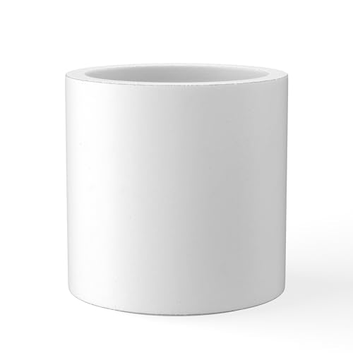 Kante Accent Round Cylinder White Concrete Planter 12.9" Tall, Outdoor - color: Pure White, size: 12.6" Dia