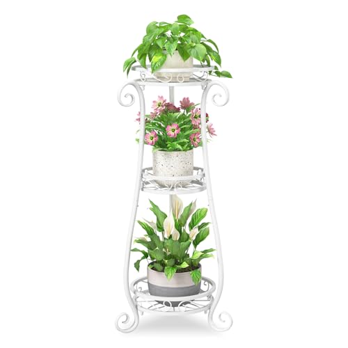 iDavosic.ly 3 Tier Tall Metal Plant Stand Outdoor Indoor, 34 Inch, White - color: Glossy White, size: 3 Tiers