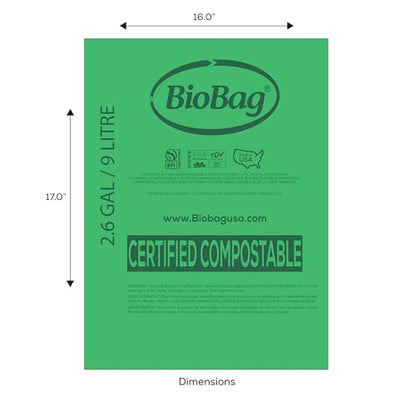2.6 Gallon Compostable Food Scrap Bags by BioBag, 100 Count, BPI Certified, Meets ASTM D6400 Standards, Made in USA, Kitchen Counter Bin Liners - style: 2.6 Gallon