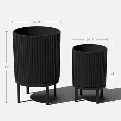 Veradek Demi Series Raised Duo Planters - Set of 2 Planters with Stands - color: Black/Black, size: Bundle