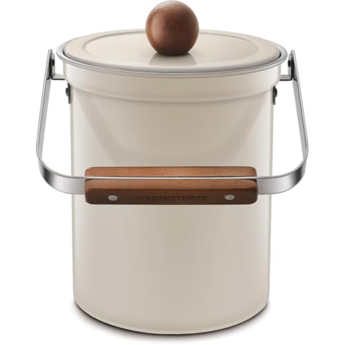 WAGENSTEIGER Kitchen Countertop Compost Bin 101ounces / 3Liters, Airtight Lid SUS304 Stainless Steel Odor-Free Food Waste Bin with Wooden Handle Stylish Design Bathroom Trash Can (Off-White) - color: Off-White