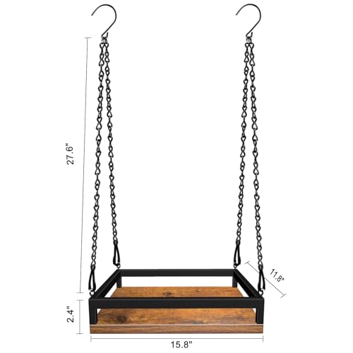 Plant Hanger Indoor, 16" Wooden Hanging Plant Holder with Metal Frame - size: Large