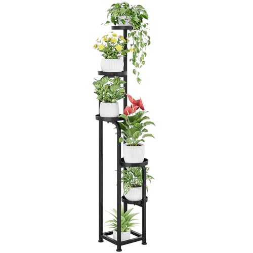 Bamworld Tall Plant Stand Indoor Outdoor Corner Metal Flower Pot Stands - color: Matte Black, style: Spiral 5Tier