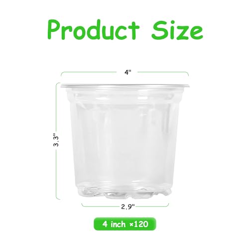 JNYONG 120 Pack 4 Inch Clear Nursery Pots with Drainage Hole - size: 4 Inch 120 pack