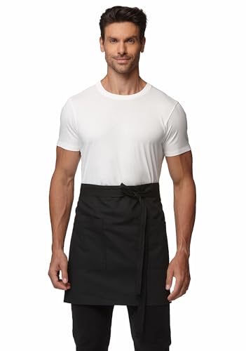 Waist Apron for Men Server Bistro Half 4251BY - color: Black, size: 3 Pack
