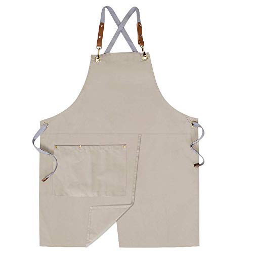 Crossback Apron with Pockets, Apron with Adjustable Straps - color: Beige
