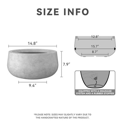 Kante Accent Round Bowl Pale Gray Concrete Planter 16" Dia, Outdoor - color: Natural Concrete, size: 15.7"w